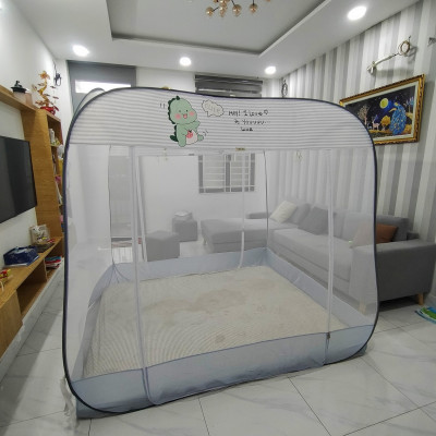 Màn Chụp , Mùng Chụp Cao Cấp Mộc Miên Đỉnh Vuông - Kích Thước 1,6mx2m ( Xám Khủng Long )