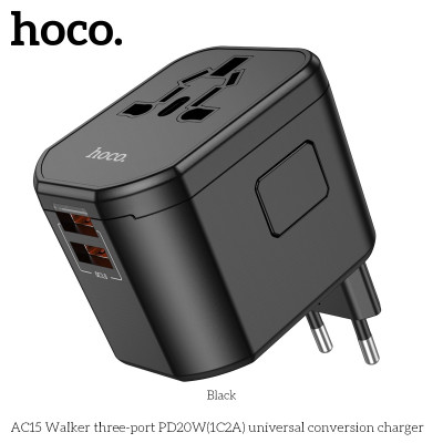 Ổ cắm du lịch nhật bản, quốc tế, đa năng sạc nhanh 20W có 1 ổ cắm + 2 cổng USB + 1 cổng typeC, 4 chân cắm US - UK - EU - AUS AC15 - Hàng chính hãng