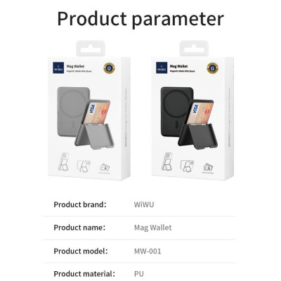 Ví da đựng thẻ nam châm hút từ tính WI WU Mag Wallet MW-001 tích hợp giá đỡ điện thoại gập gọn gắn sau điện thoại ị Phone - Hàng chính hãng