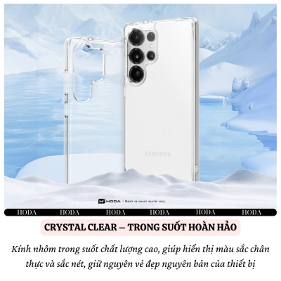 Ốp lưng trong suốt chống sốc 2m cho Samsung Galaxy S25 Ultra hiệu HODA Crystal Pro - Viền TPU, lưng kính cường lực, chống va đập - Hàng nhập khẩu