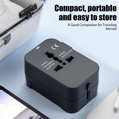 Ổ Cắm Điện Du Lịch Quốc Tế Đa Năng Tích Hợp 2 Cổng USB . Chất Liệu Nhựa PC Chống Cháy Phù Hợp Với Hơn 150 Quốc Gia - Hàng chính hãng 