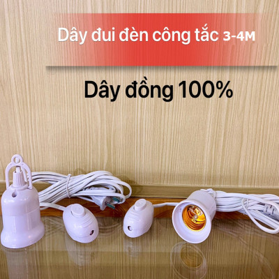 Đui đèn dây điện dành cho bóng led liền dây E27 có công tắc dài nhiều kích thước từ 3-10m màu trắng chống vỡ, chống thấm nước