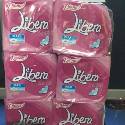 Combo 6 Gói Băng Vệ Sinh Diana Libera Siêu Thấm Maxi Cánh (Libera Dày Cánh) 23cm- 8 Miếng/Gói -Date luôn mới