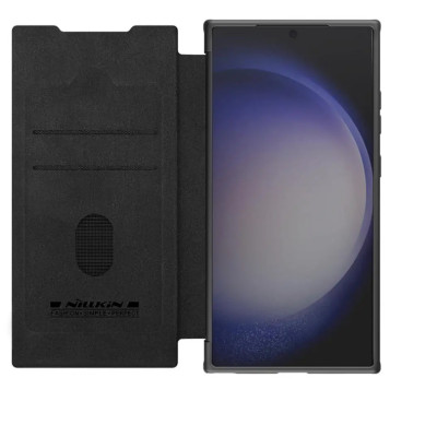Bao da chống sốc cho Samsung Galaxy S24 Ultra, S24 Plus, S24 trang bị nắp bảo vệ Camera hiệu Nillkin Qin Pro (ngăn đựng thẻ ATM Name Card, chất liệu da cao cấp, thiết kế thời trang cá tính) - Hàng nhập khẩu