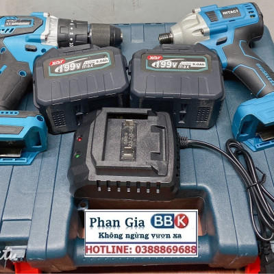 Bộ Combo 2 Máy Khoan Gồm Máy Khoan Pin Và Máy Chuyên Vít 199V 2 Pin 15 Cell (Tặng Kèm Hộp Đựng) - Bảo Hành 1 Năm