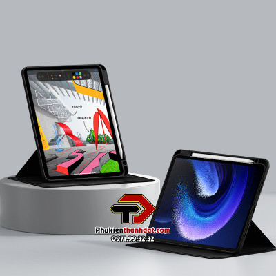 Bao da xoay 360 độ cho Xiaomi Pad 6 Pro, Xiaomi Pad 6 chống sốc, có ngăn đựng bút, 2 kiểu dựng hiệu GREENCAS - Hàng chính hãng