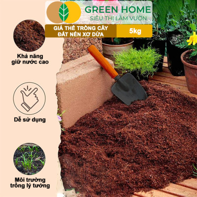 Đất Nén Xơ Dừa GreenHome, Viên Nén 5kg, Đã Qua Xử Lý, Bổ Sung Vi Sinh, Nở Gấp 5 Lần, Trồng Rau Hoa
