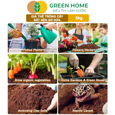 Đất Nén Xơ Dừa GreenHome, Viên Nén 5kg, Đã Qua Xử Lý, Bổ Sung Vi Sinh, Nở Gấp 5 Lần, Trồng Rau Hoa