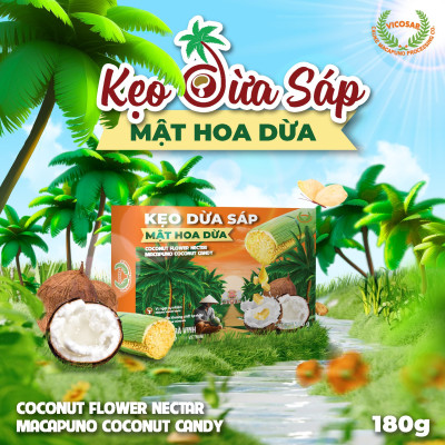 Kẹo dừa sáp VICOSAP mật hoa dừa không đường đồ ăn vặt healthy kẹo mềm dẻo đặc sản Trà Vinh hộp 180g