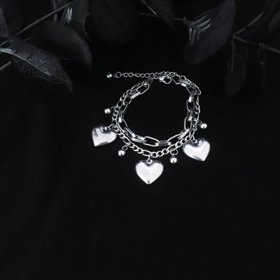 Vòng tay Lắc tay trái tim 2 tầng hạt bi tròn unisex đa phong cách