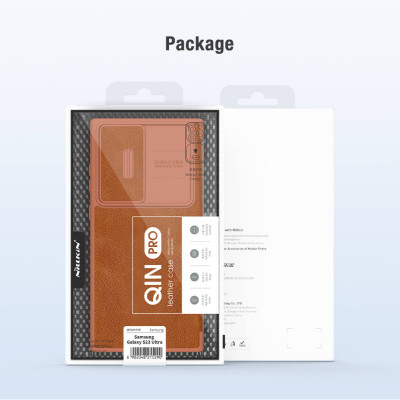 Case bao da chống sốc cho Samsung Galaxy S23 Ultra trang bị nắp bảo vệ Camera hiệu Nillkin Qin Pro (ngăn đựng thẻ ATM Name Card, chất liệu da cao cấp, thiết kế thời trang cá tính) - Hàng nhập khẩu