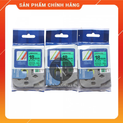 [Combo 5 hộp] Nhãn In Cho Brother Tz2-741 - Đen nền xanh lá 18mm x 8m - Hàng chính hãng