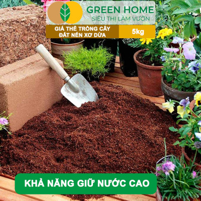 Đất Nén Xơ Dừa GreenHome, Viên Nén 5kg, Đã Qua Xử Lý, Bổ Sung Vi Sinh, Nở Gấp 5 Lần, Trồng Rau Hoa