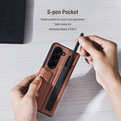 Case bao da cho Samsung Galaxy Z Fold 6 / Z Fold6 / Zfold 6 trang bị ngăn đựng S-Pen, khe nhét thẻ card hiệu Nillkin Aoge Leather Cover Case (chống sốc bảo vệ máy cực tốt, chất liệu da thật cao cấp, thiết kế thời trang cá tính) - Hàng nhập khẩu