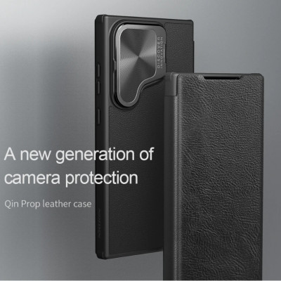 Bao da chống sốc cho Samsung Galaxy S24 Ultra, S24 Plus, S24 trang bị nắp bảo vệ Camera hiệu Nillkin Qin Pro (ngăn đựng thẻ ATM Name Card, chất liệu da cao cấp, thiết kế thời trang cá tính) - Hàng nhập khẩu