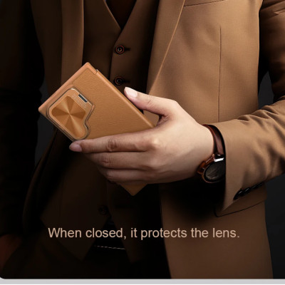 Bao da chống sốc cho Samsung Galaxy S24 Ultra, S24 Plus, S24 trang bị nắp bảo vệ Camera hiệu Nillkin Qin Pro (ngăn đựng thẻ ATM Name Card, chất liệu da cao cấp, thiết kế thời trang cá tính) - Hàng nhập khẩu