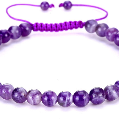 Vòng tay đá thạch anh phong thủy thiên nhiên size 6mm kết dây handmade cho Nữ
