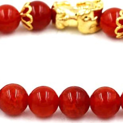 Vòng tay chuỗi hạt đá vân rồng đỏ 8 ly cẩn tỳ hưu TH11 (10cm)