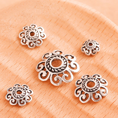Combo 10 cái charm bạc chụp hạt, bọc hạt họa tiết  hoa văn #20 - Ngoc Quý Gemstones