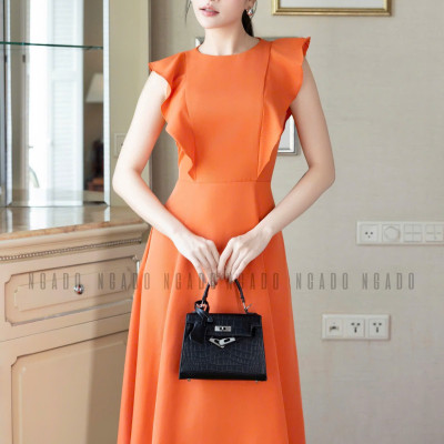 Đầm cam cánh tiên NGADO , đầm xòe , đầm dạo phố dự tiệc