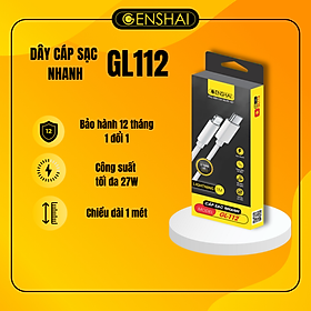 Cáp sạc nhanh C to L 1m hàng chính hãng GENSHAI GL112 cho điện thoại di động và máy tính bảng | Bảo hành 12 tháng 1 đổi 1 | Made in Việt Nam
