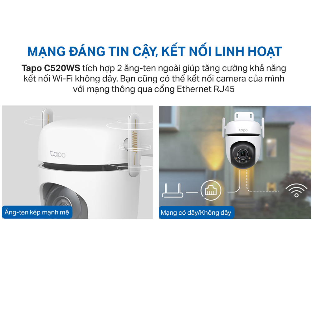 Camera WiFi Ngoài trời TP-Link Tapo C510W - Độ phân giải 2K 3MP, Đầy đủ màu ban đêm, Quay quét 360, Đàm thoại 2 chiều - HÀNG CHÍNH HÃNG
