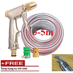 Bộ dây vòi xịt nước rửa xe,tưới cây,tăng áp 3 lần,loại 3m,5m 206701-1 đầu đồng,cút đồng,nối nhựa vàng+tặng mở chai