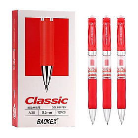 Bút bi bấm  đầu 3 màu -12 cây /hộp bút gel BAOKE/B35