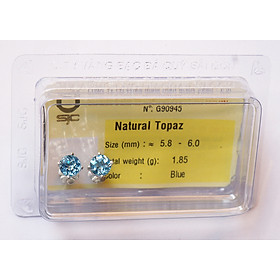 Bông Tai Topaz Hoàng Ngọc Mài Giác Tròn 6mm Kiểm Định