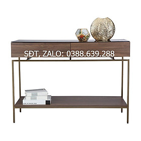 Bàn console trang trí JEAGER chân kim loại bền chắc, khung gỗ kèm kệ lửng và ngăn kéo kết hợp mặt kính cường lực cao cấp