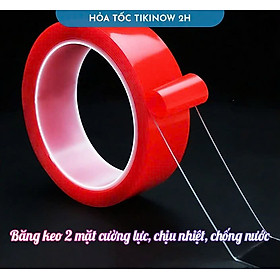 Băng Keo 2 Mặt Nano Đỏ Cường Lực Trong Suốt Siêu Dính, Chịu Nhiệt, Chống Nước Rộng 20mm x 3 mét