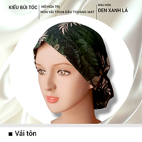 [KIỂU BÚI TÓC-ĐEN XANH LÁ] Nón hóa trị vải mềm mát, hút mồ hôi, bệnh nhân ung thư, chemo hat, mũ vải trùm đầu, khăn vải