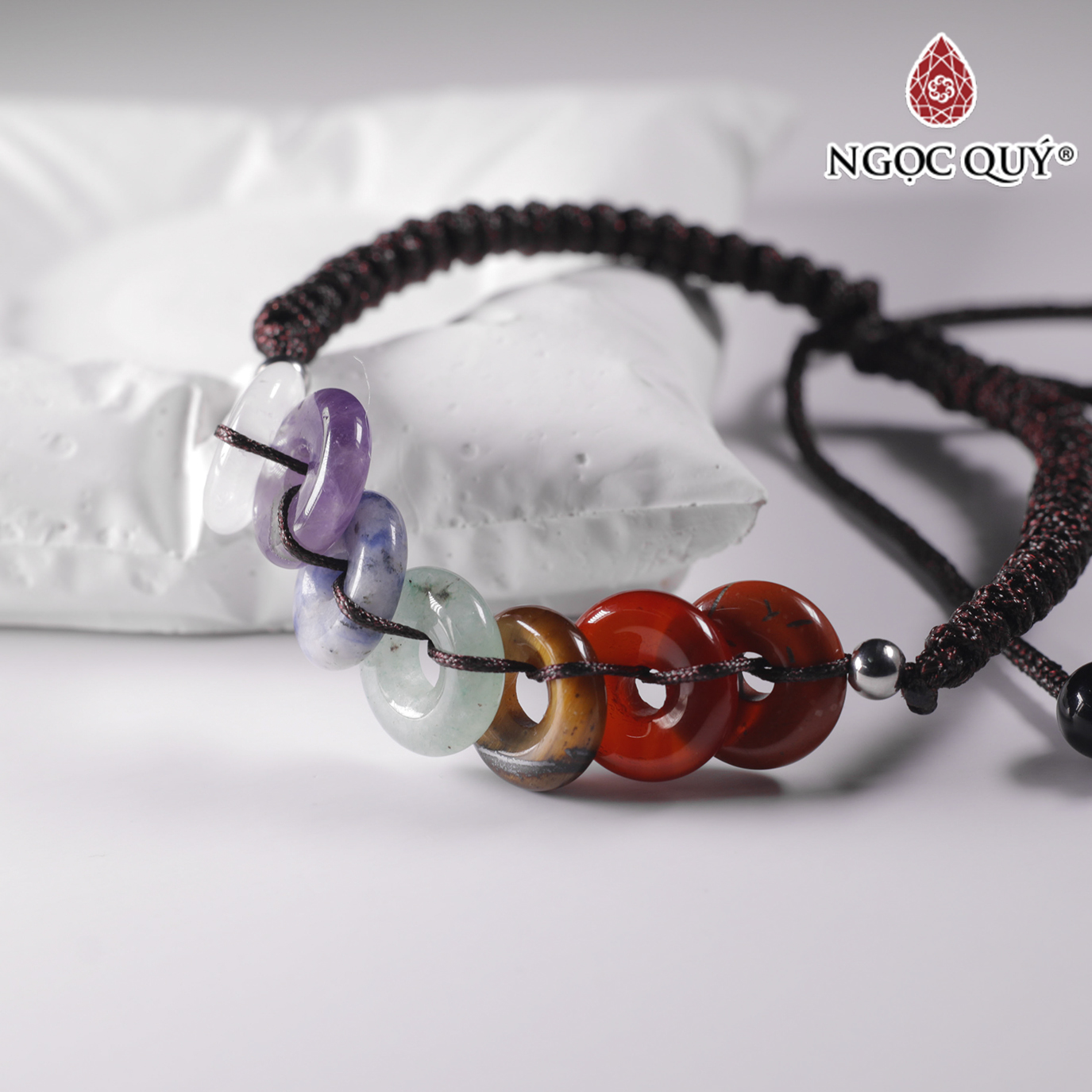 Vòng thắt dây đồng điếu đá thiên nhiên 12mm - Ngọc Quý