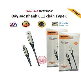 Dây sạc nhanh Ham mer ( H-C11-C ) 3A , chân Type C, Có đèn báo, Hàng chính hãng bảo hành 12 tháng