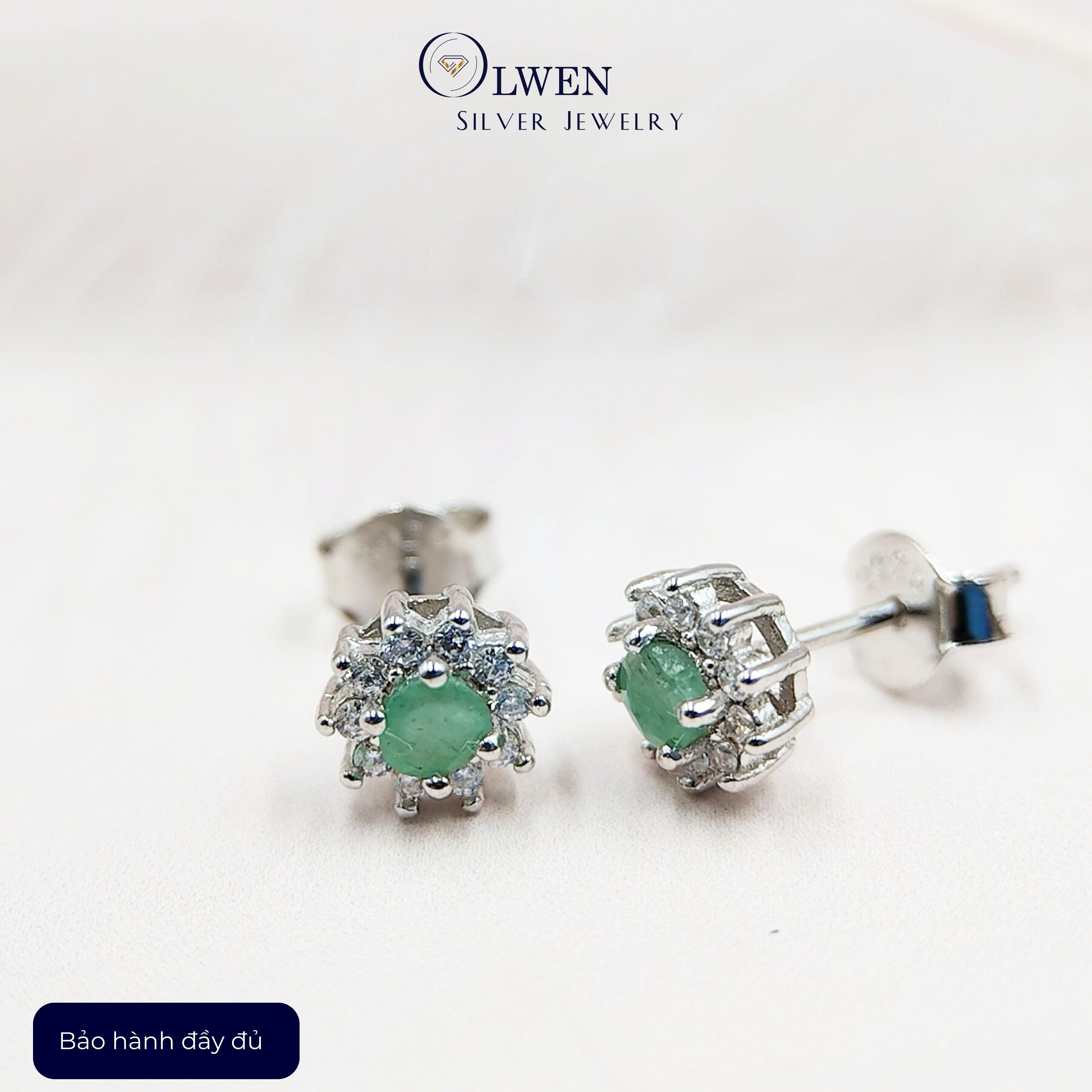 Đôi Bông Tai Nữ Bạc 925 Olwen Đính Đá Phong Thủy Emerald