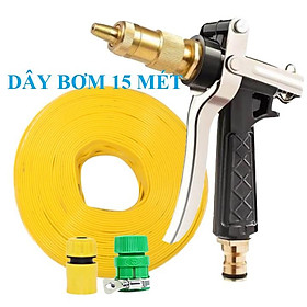 Bộ dây vòi xịt nước rửa xe, tưới cây . tăng áp 3 lần, loại 15m 206236 đầu đồng, cút, nối PE