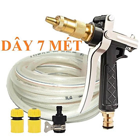 Bộ dây vòi xịt nước rửa xe, tưới cây . tăng áp 3 lần, loại 7m, 10m 206236 đầu đồng,cút+ tặng khăn phượt