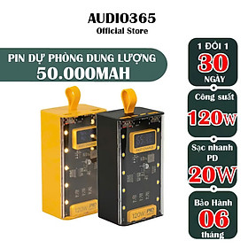 Sạc dự phòng 50.000mAh trong suốt, có sạc nhanh PD 120W, kèm 4 cáp sạc, tích hợp đèn ngủ - FTAKY Hàng Nhập Khẩu