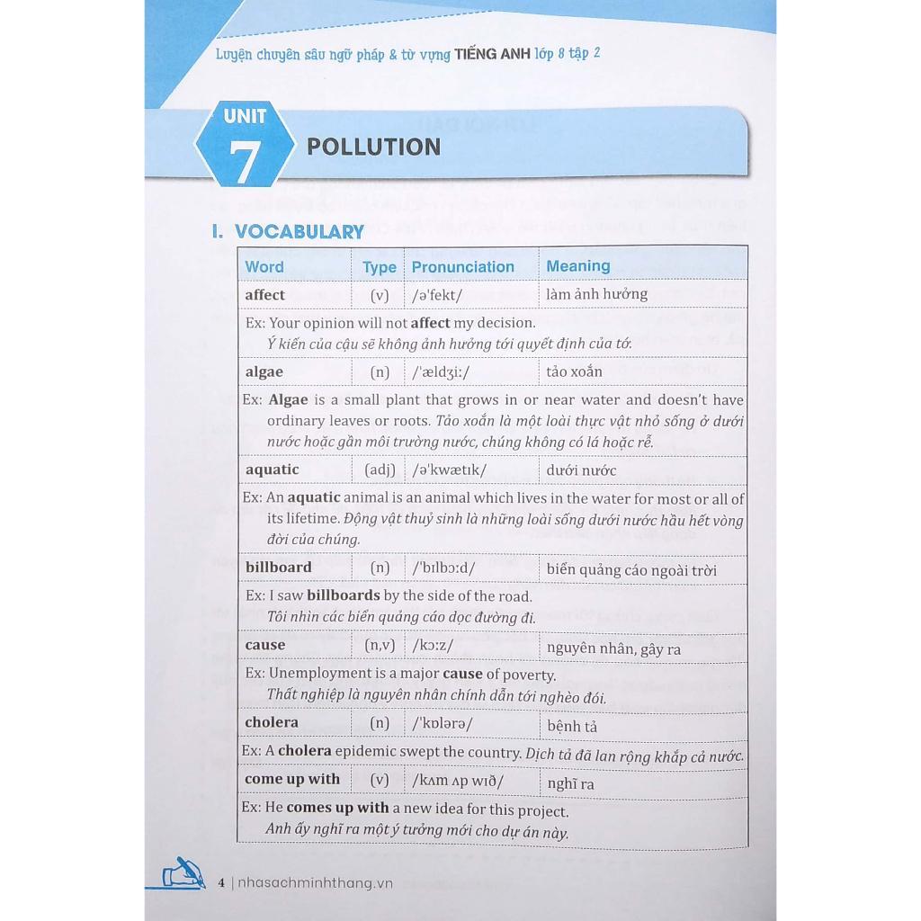 Sách - Luyện Chuyên Sâu Ngữ Pháp Và Từ Vựng Tiếng Anh Lớp 8 - Tập 2 - Minh Thắng