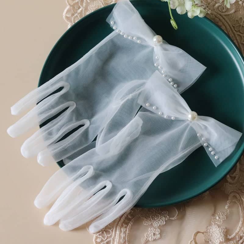 Găng tay trong suốt đính nơ xinh xắn cho Cô dâu và Dạ hội, đi tiệc, sự kiện, lễ hội, chụp ảnh MS: 44037