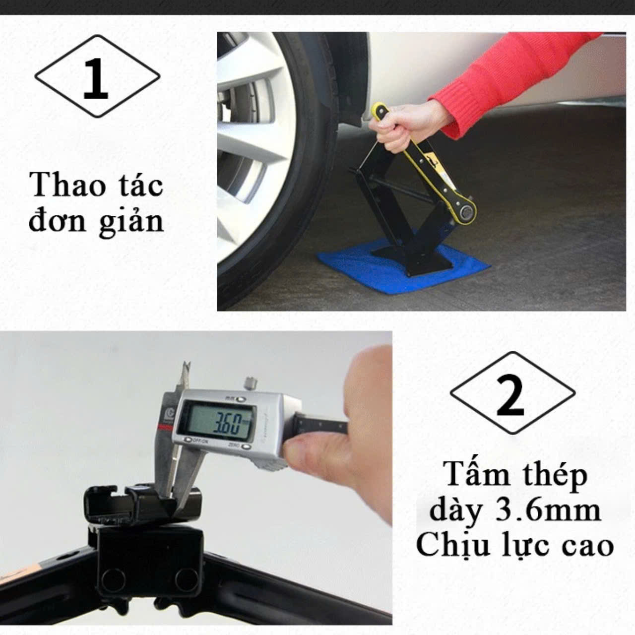 Bộ Kích Nâng Gầm Ô Tô 2 tấn Thế Hệ Mới Với Tay Nâng Hạ Kích thông minh