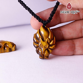 Mặt dây chuyền hồ ly 9 đuôi đá mắt hổ vàng nâu 8x20x31mm mệnh thổ, kim - Ngọc Quý Gemstones