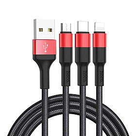 Cáp Sạc Hoco X26 3 đầu IPhone - MicroUsb - Type C Dây Dù Chông Đứt Dài 1M + Tặng Bọc Bảo Vệ Đầu Cáp - Chính Hãng 