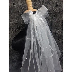 Mẫu voan lup cô dâu 60cm đính hạt trai nơ lưới chất liệu voan Mỹ hàng thủ công Sài Gòn mẫu voan cô dâu mới 4/2021 Giang