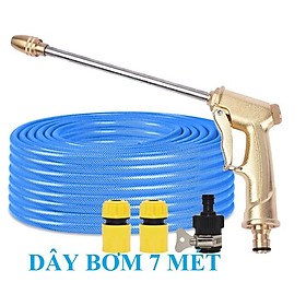 Bộ dây vòi xịt nước rửa xe, tưới cây . tăng áp 3 lần, loại 7m, 10m 206701-3 đầu đồng,cút+tặng túi đựng bút