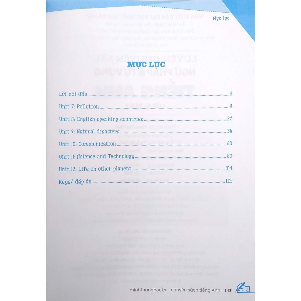 Sách - Luyện Chuyên Sâu Ngữ Pháp Và Từ Vựng Tiếng Anh Lớp 8 - Tập 2 - Minh Thắng
