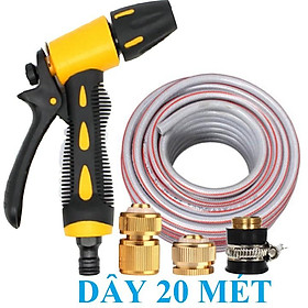 Bộ dây vòi xịt nước rửa xe, tưới cây . tăng áp 3 lần, loại 20m 206236 đầu đồng,cút đồng+ tặng đai