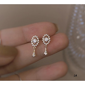 Bông tai bạc hoa hồng tua dài chất liệu bằng bạc Ý xi kim SA0802 - Bạc trang sức PKG