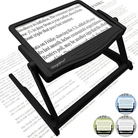 Kính lúp đọc sách cỡ lớn cao cấp Magnipros 1820BK+ST+FBA (5X, có đèn led 3 chế độ màu vô cấp để giảm mỏi mắt, có khung đỡ)
