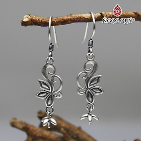 Bông tai bạc cành hoa gắng hạt treo (móc treo) - Ngọc Quý Gemstones